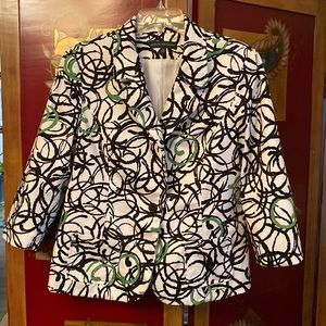 Harve’ Bernard 3/4”L Sleeve White Green and Black Artsy Jacket SZ XL